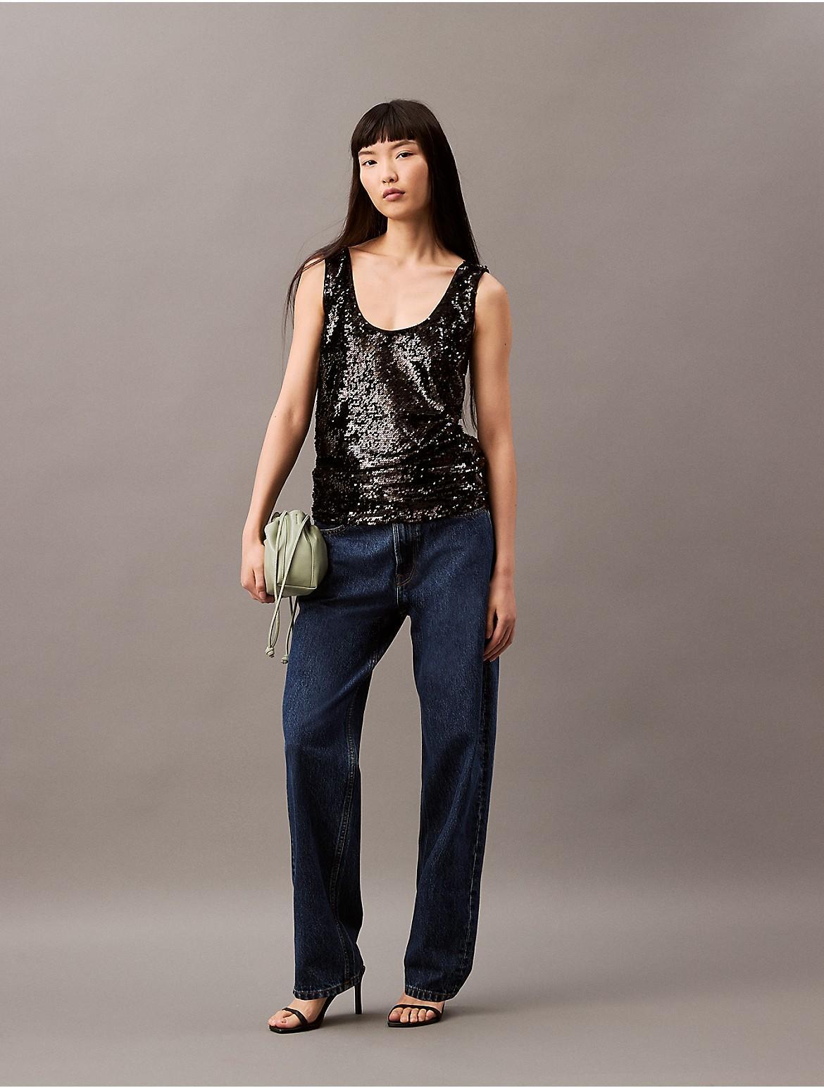 Calvin Klein Womens Sequin Tank Top - Grey Product Image