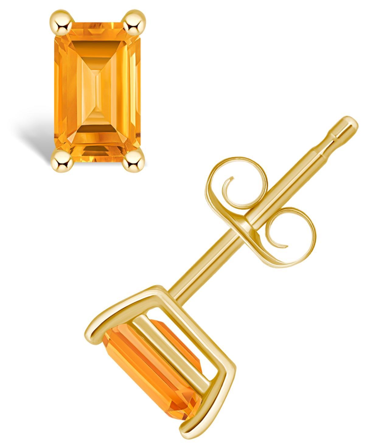 14k White Gold Emerald Cut Birthstone Stud Earrings, Women's, Citrine Nov Product Image