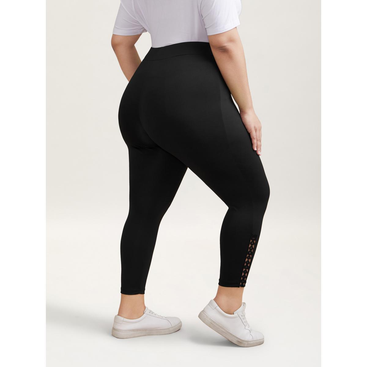 Plus Size No-Waist Gap Lace Panel Skinny-Fit Pants Women Black Elegant Skinny Mid Rise Everyday Pants BloomChic 22-24/3X Product Image