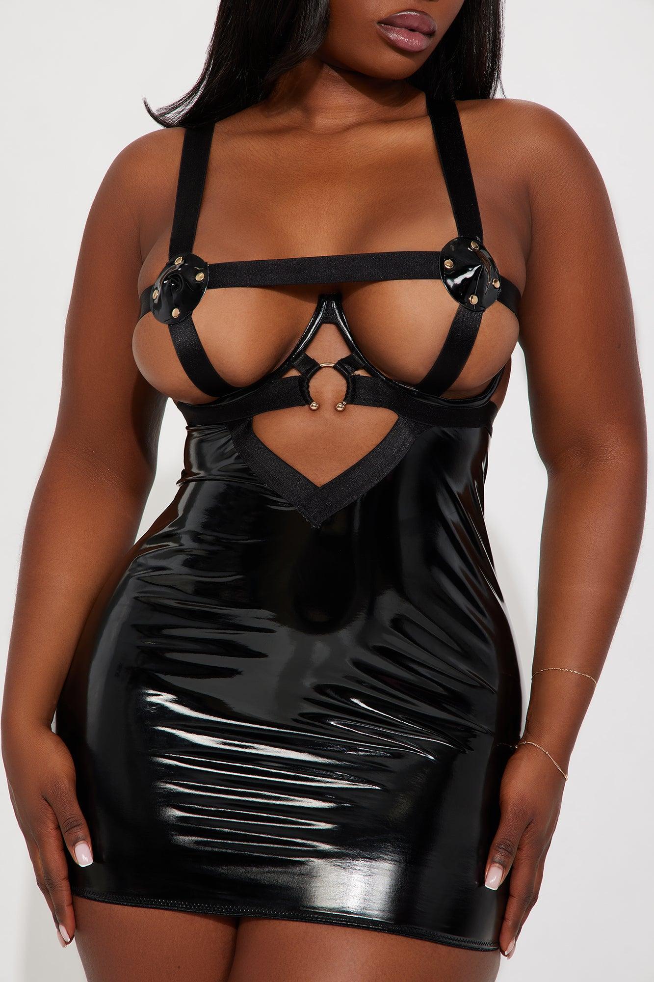Submit To You Vinyl Open Cup Chemise - Black Product Image
