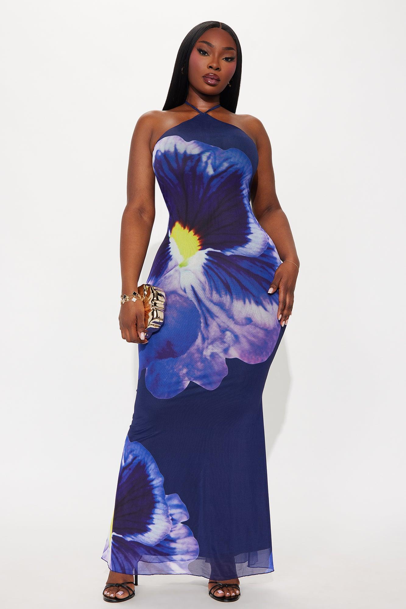 Annabelle Mesh Halter Maxi Dress - Purple/combo Product Image