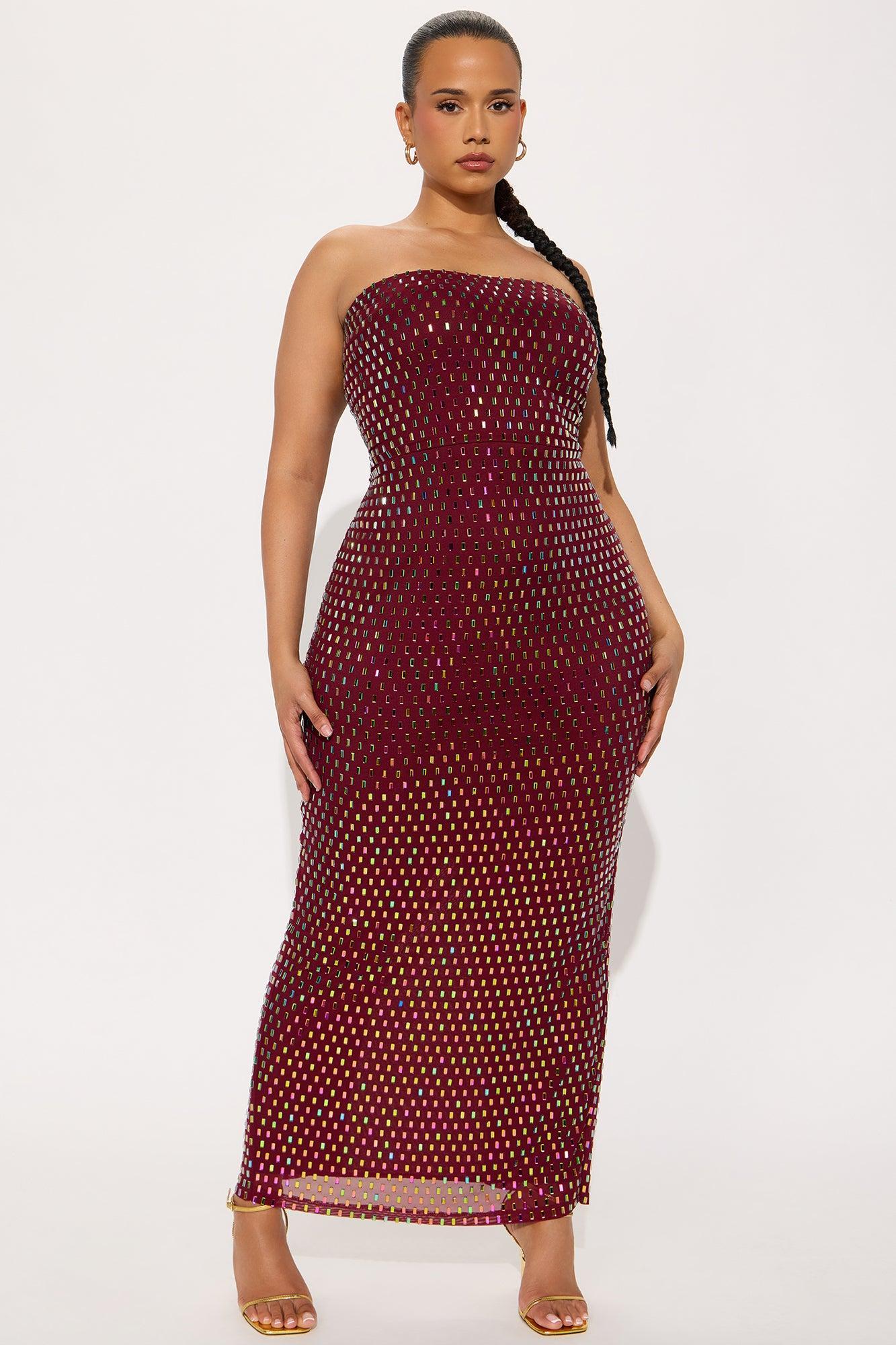 Maria Embellished Mesh Maxi Tube Dress - Wine Product Image