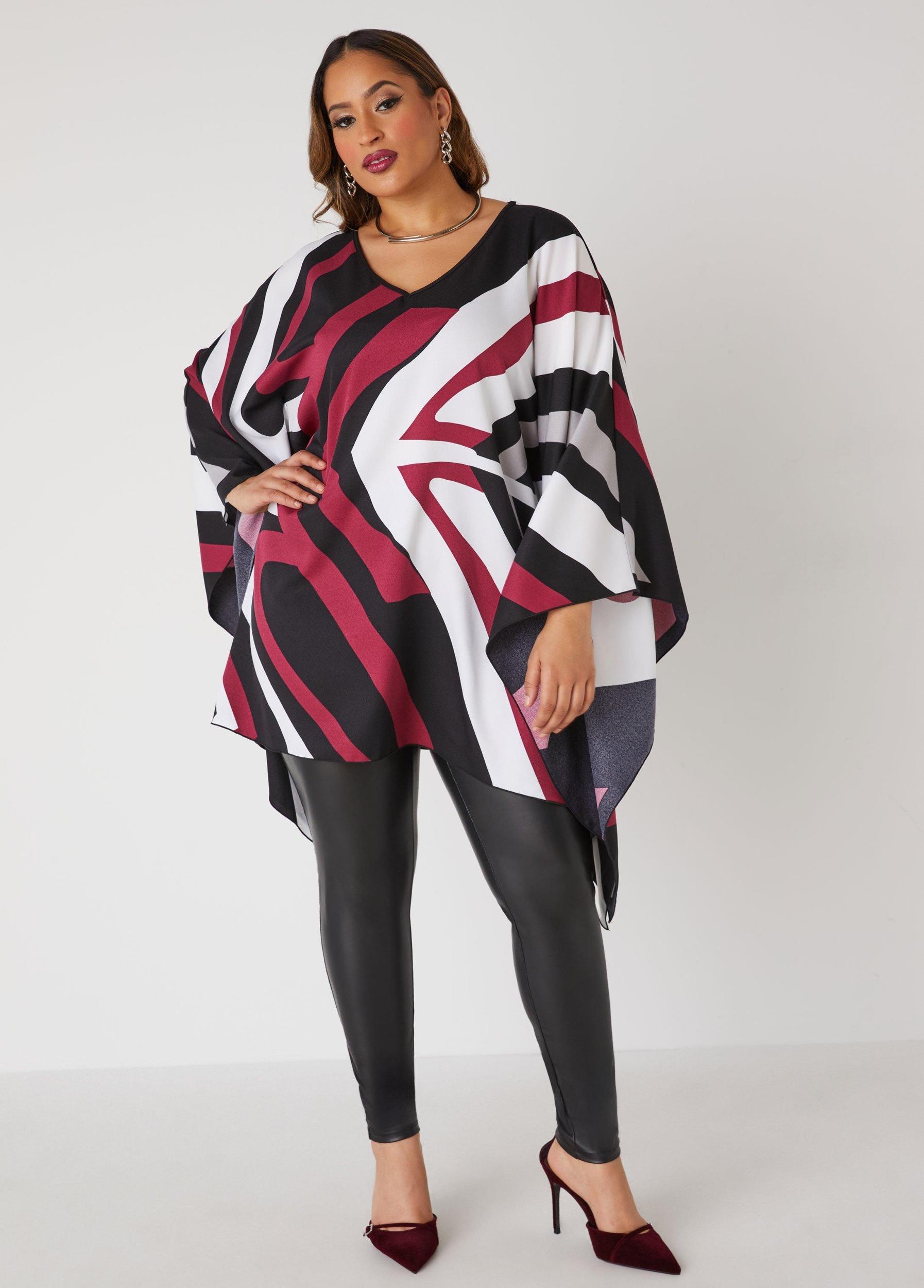 Plus Size Printed V Neck Poncho Ashley Stewart Product Image