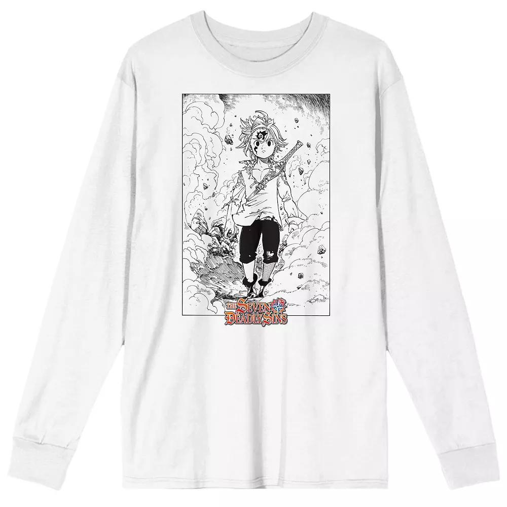 Men's Seven Deadly Sins Meliodas with Demon Mark Long Sleeve Graphic Tee, Size: Large, White Product Image
