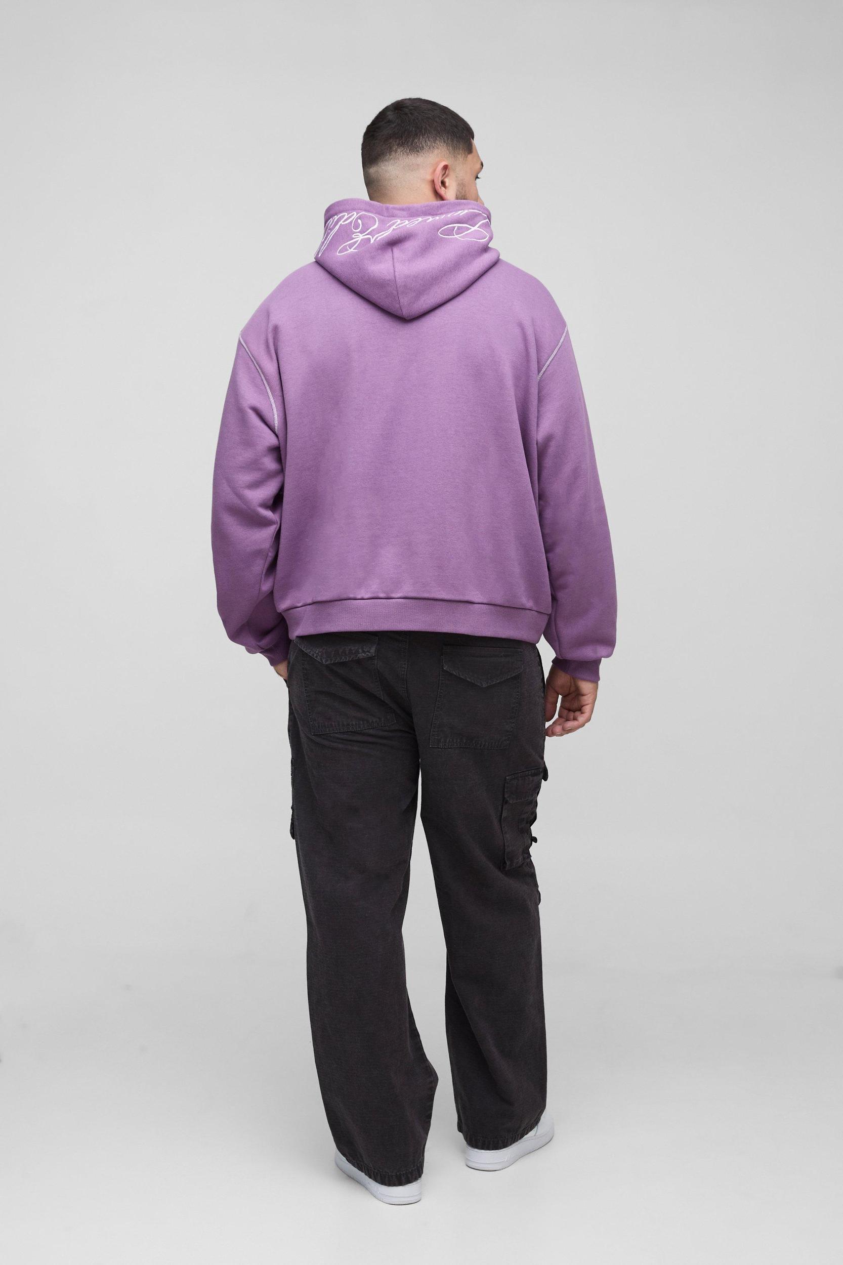 Plus Oversized Boxy Twill Applique Contrast Stitch Hoodie | boohooMAN USA Product Image