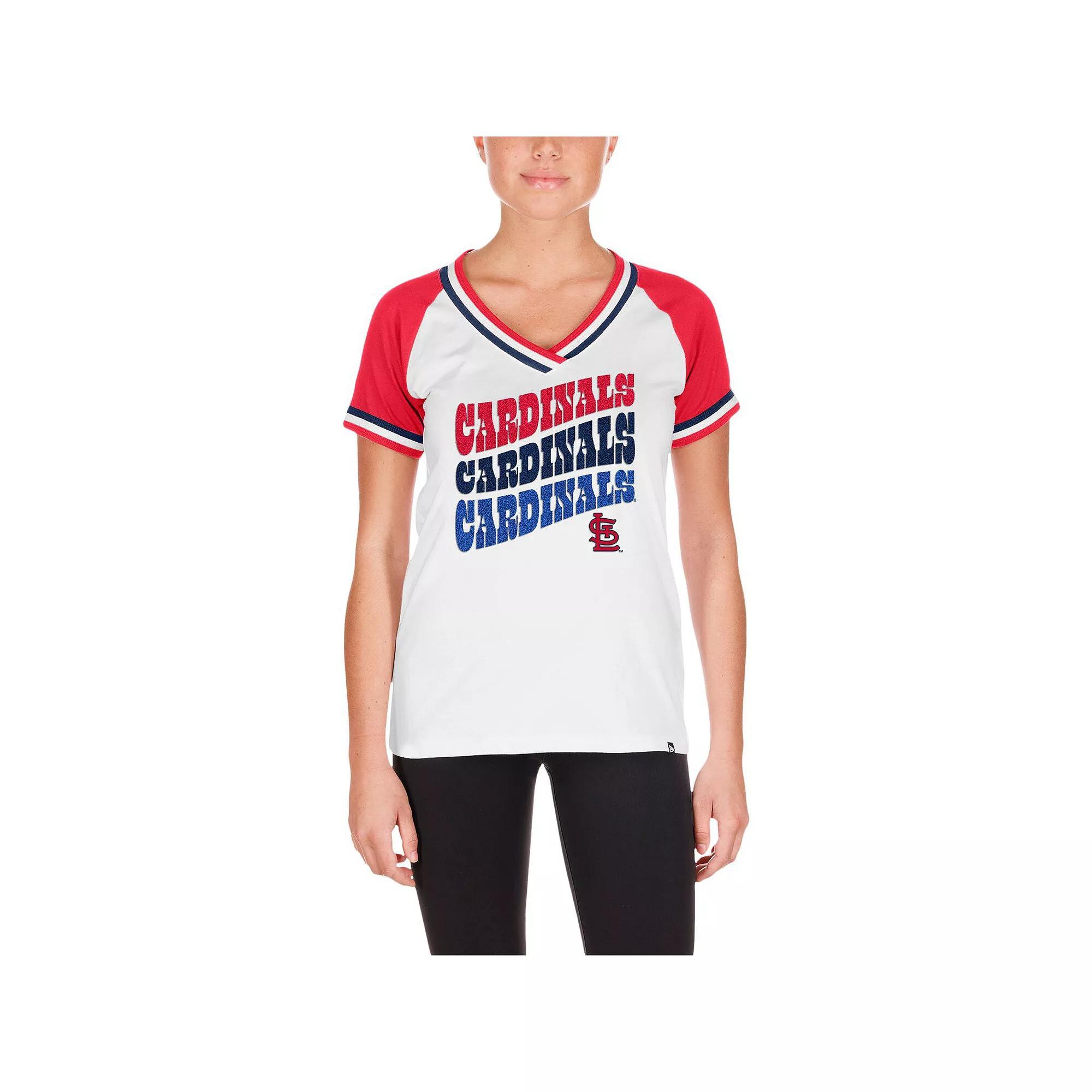Women's New Era White St. Louis Cardinals Jersey Double Binding Raglan V-Neck T-Shirt, Size: Large Product Image