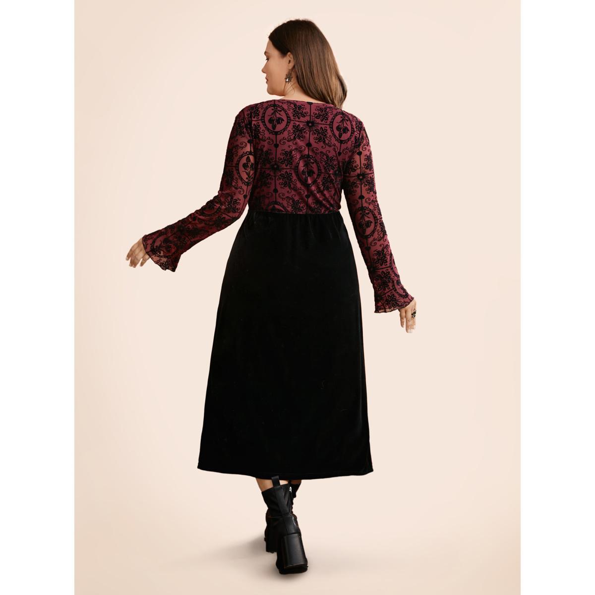 Plus Size Gothic Flocked Mesh Midi Dress Burgundy Women Cocktail Texture Party Curvy Bloomchic 18-20/2X Product Image