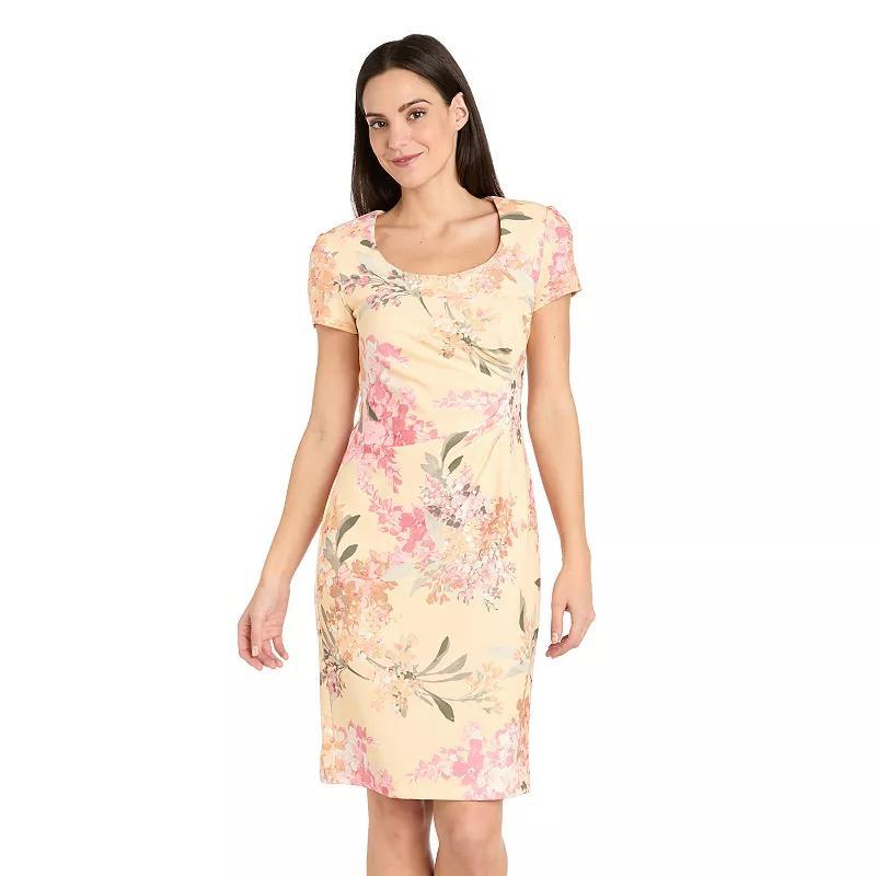 Women's R&M Richards Short Sleeve Pleated Side Sheath Dress, Size: 6, Yellow Product Image
