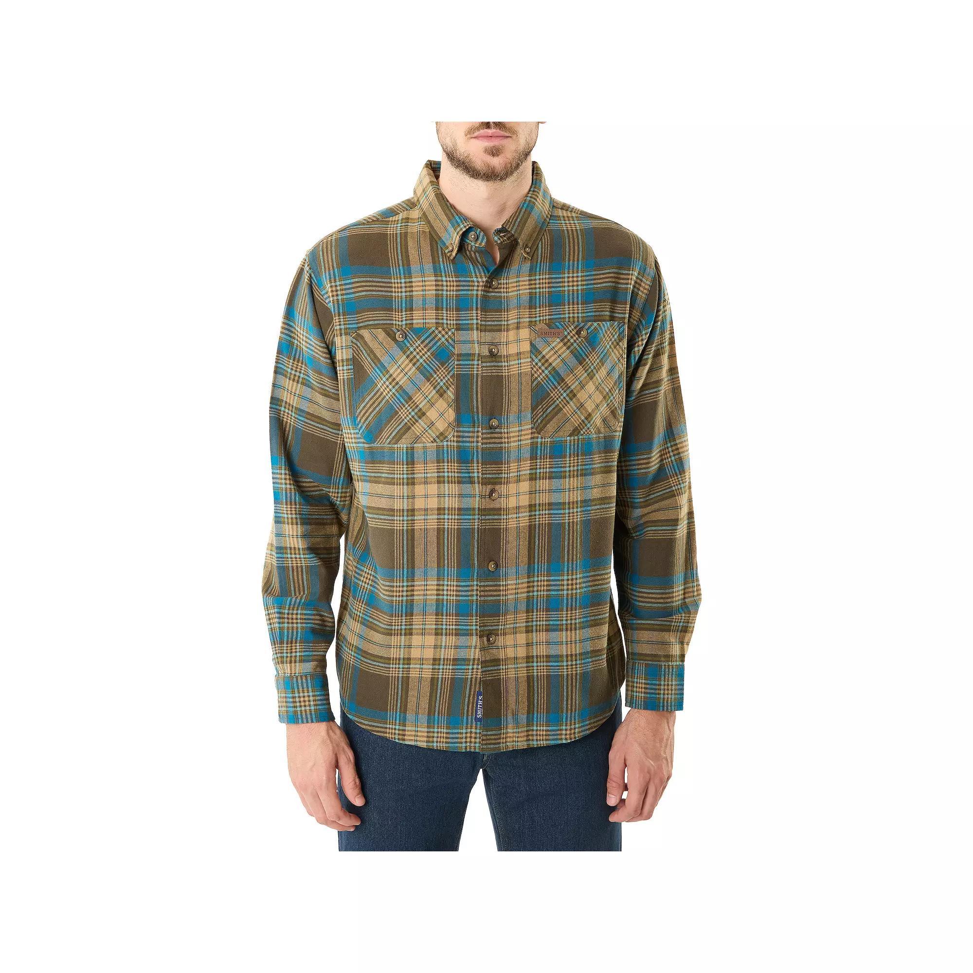 Men's Smith's Workwear Regular-Fit Two-Pocket Flannel Button-Down Shirt, Size: XXL, Blue Hunter Product Image