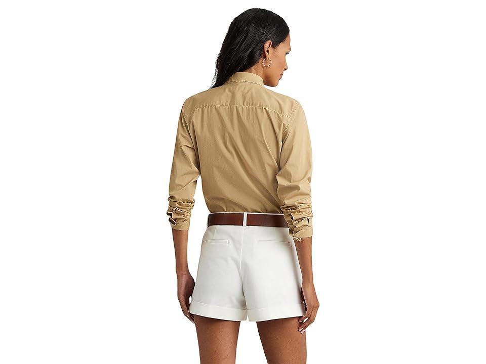 Lauren Ralph Lauren Featherweight Cotton Shirt (Birch Tan) Women's Clothing Product Image