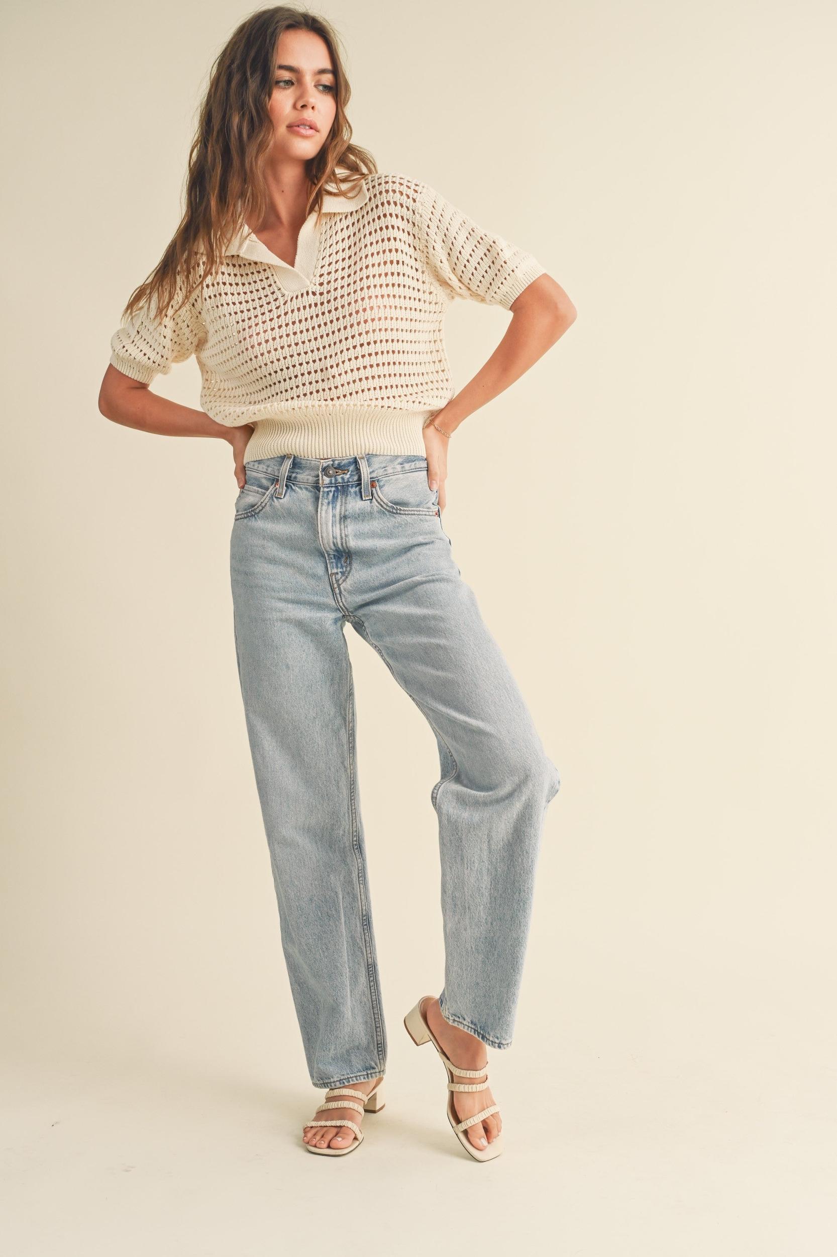 Crochet Knitted Collared Top Product Image