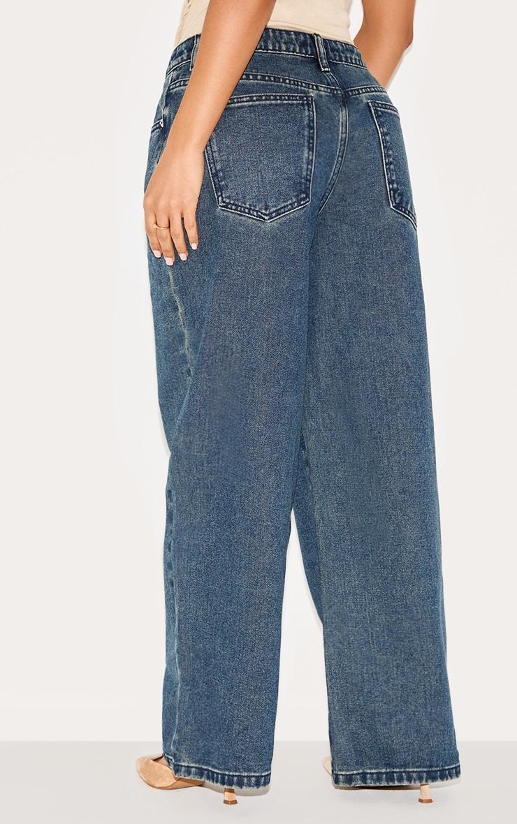 Petite Mid Blue Wash Low Rise Boyfriend Jeans Product Image