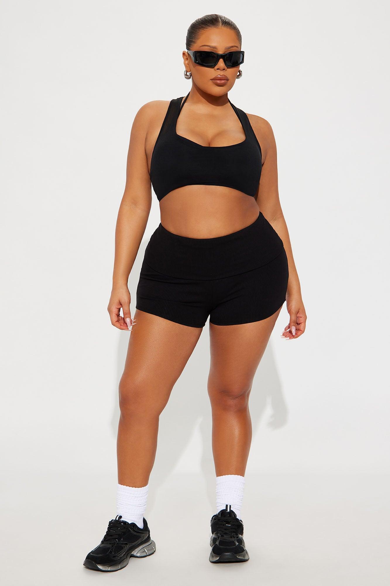 Ribbed Foldover Shorts - Black Female Product Image