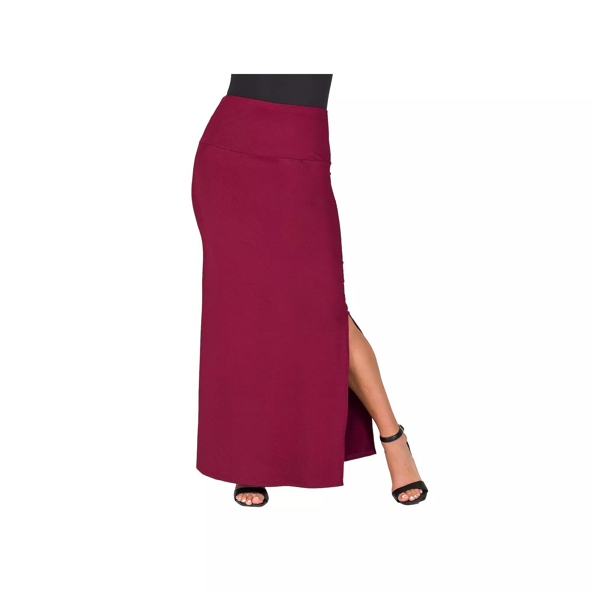 Women's 24Seven Comfort Apparel Versatile Side Slit Elastic Waist Maxi Skirt, Size: Medium, Blue Product Image
