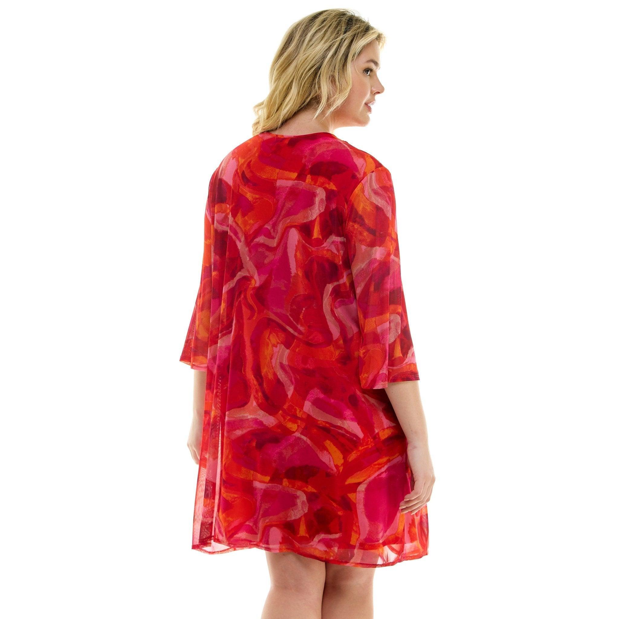 Sara Michelle Magenta Floral 3/4 2Fer Tank Dress W/ Necklace - Plus Product Image
