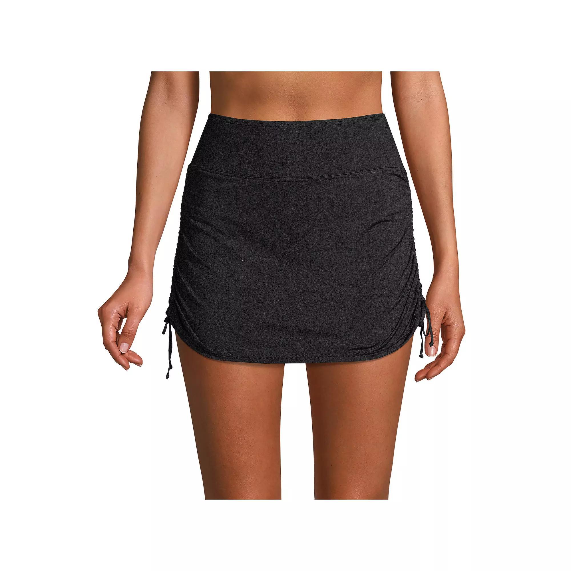 Women's Lands' End Tummy Control UPF 50 Ruched-Side Swim Skirt, Size: 18, Black Product Image