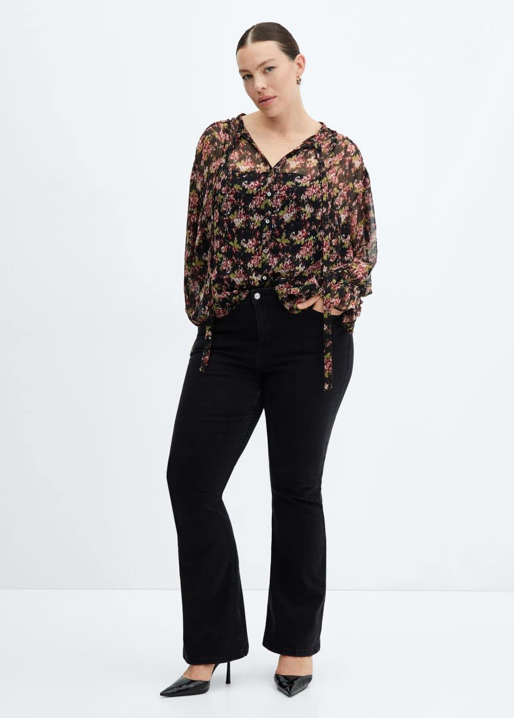 Mango Womens Bow Printed Blouse Product Image