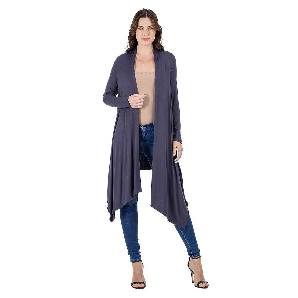 Women's 24Seven Comfort Apparel Extra Long Open Front Cardigan, Size: Small, Grey Product Image
