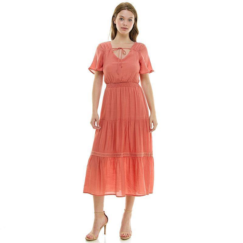 Womens Luxology Tie-Front Tiered Midi Gauze Dress Burnt Pink Product Image