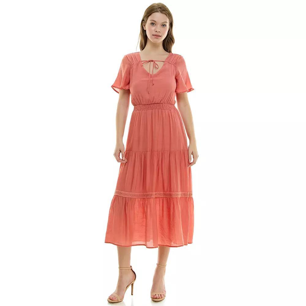 Womens Luxology Tie-Front Tiered Midi Gauze Dress Burnt Pink Product Image