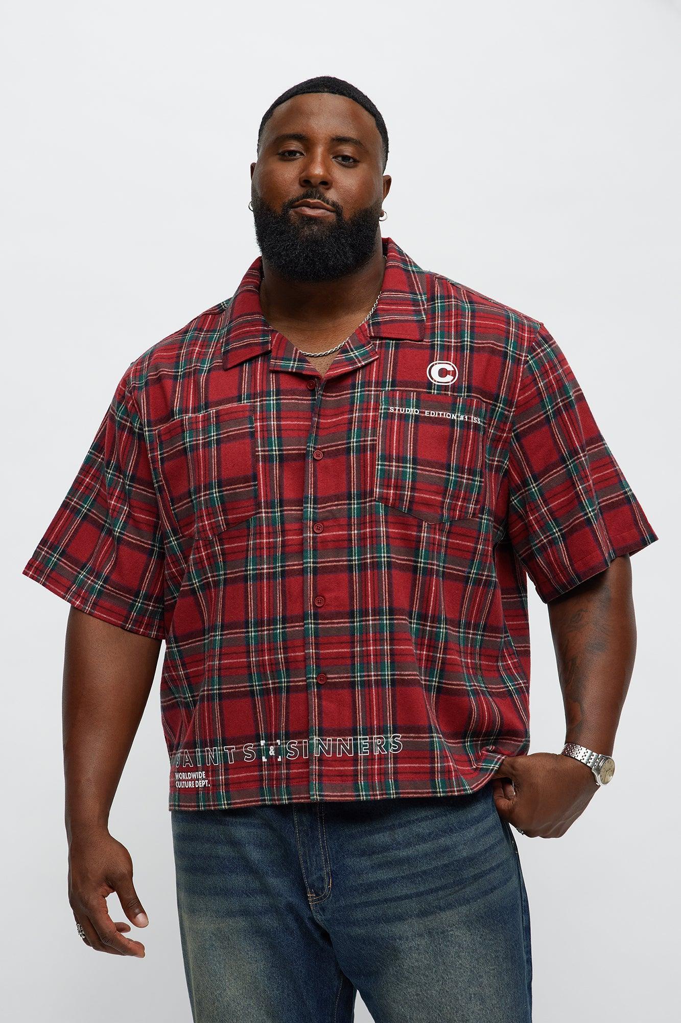 Culture Plaid Cropped Button Up Shirt - Red Product Image