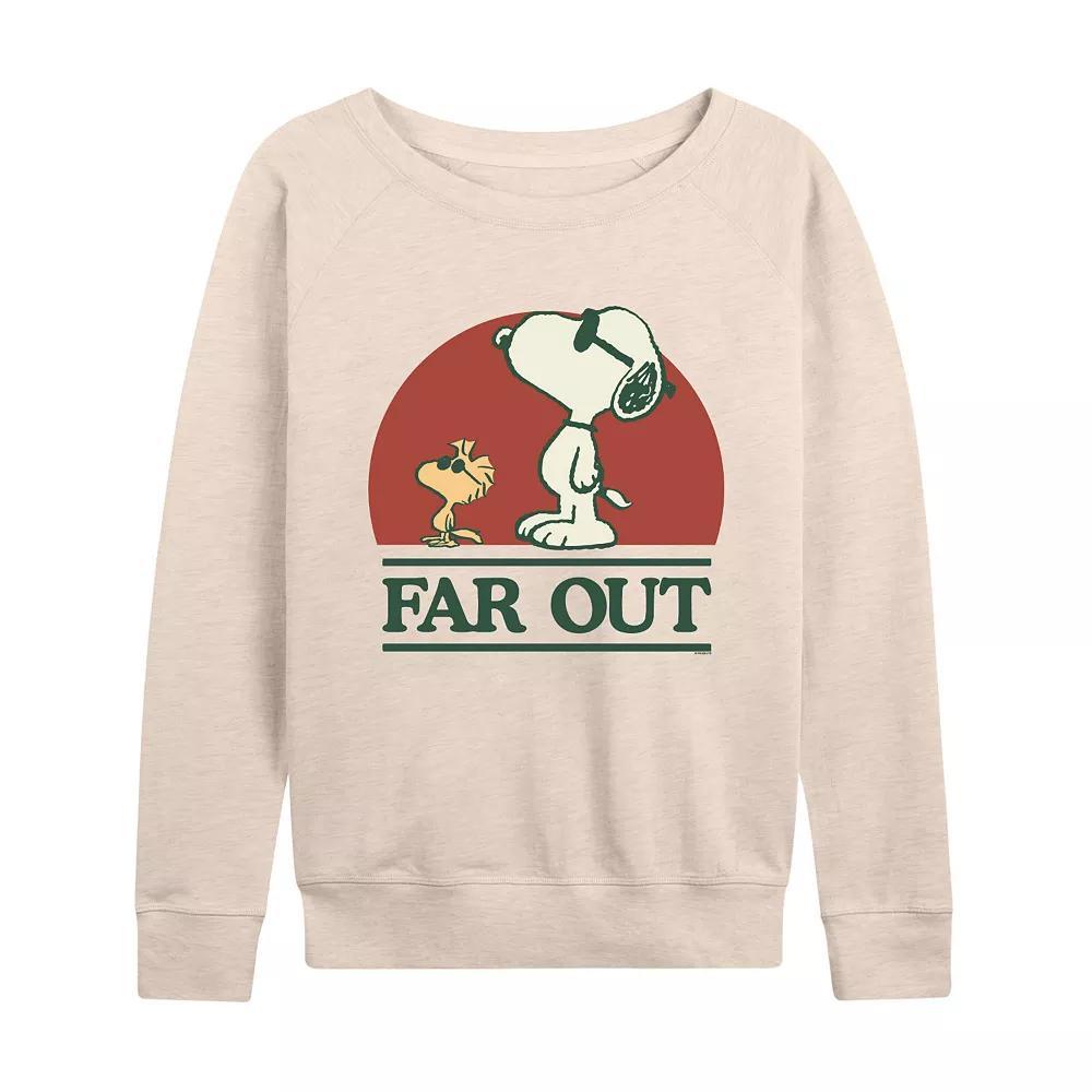 Womens Peanuts Snoopy and Woodstock Far Out French Terry Long Sleeve Tee, Girls Product Image
