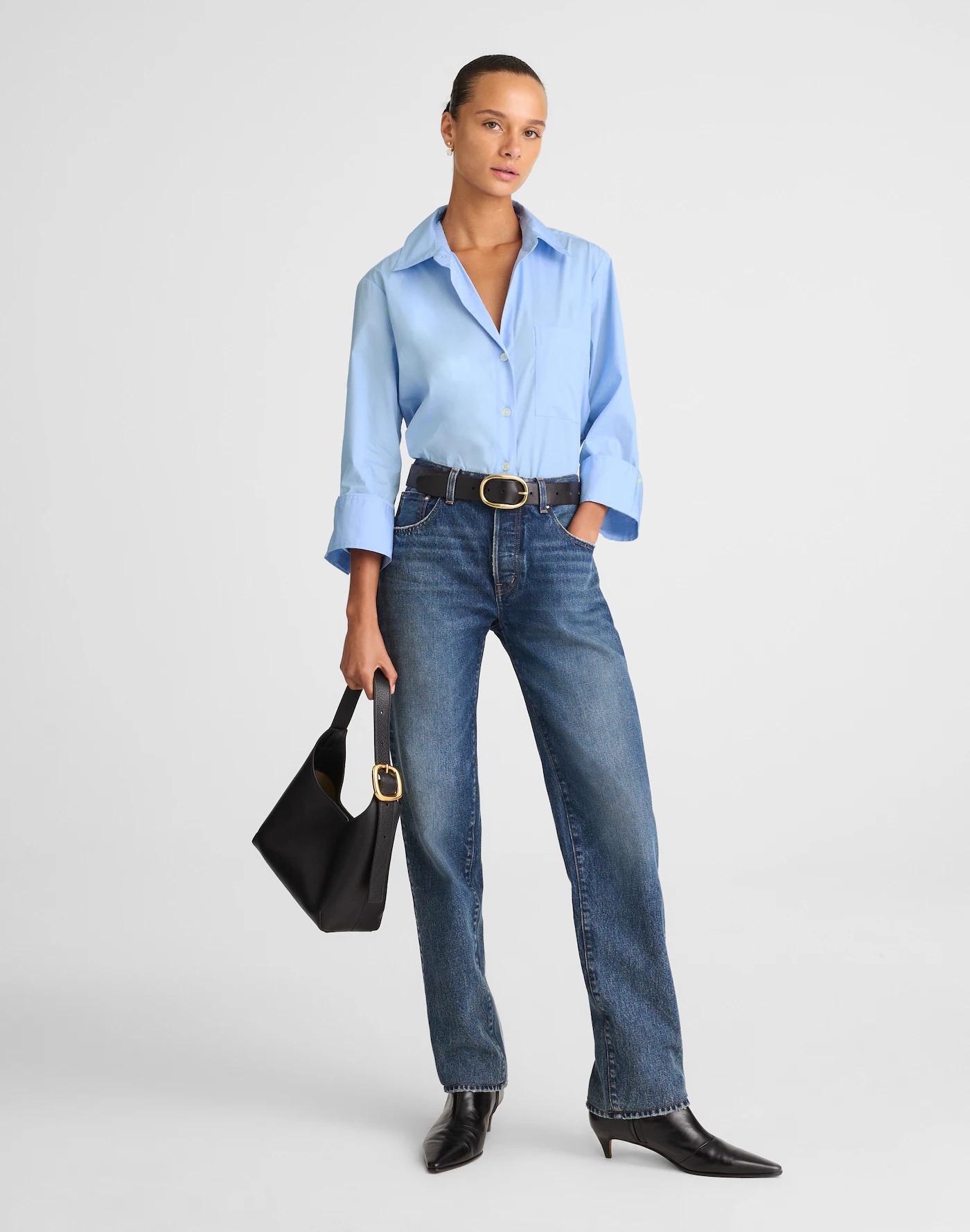 Poplin Easy Y-Neck Button-Up Shirt Product Image