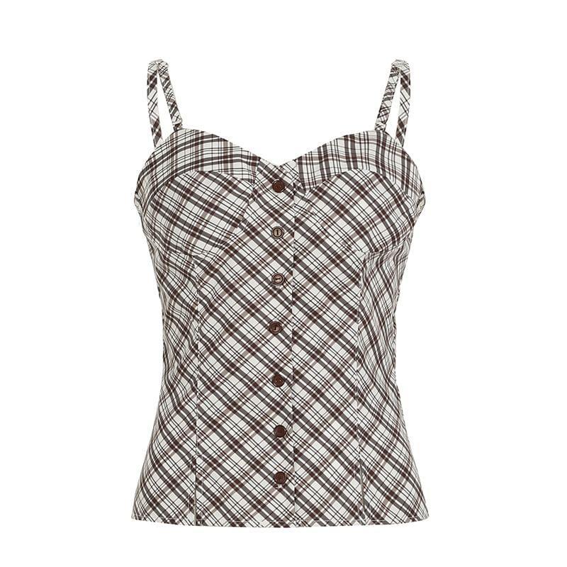 V-Neck Plaid Cami Top Product Image