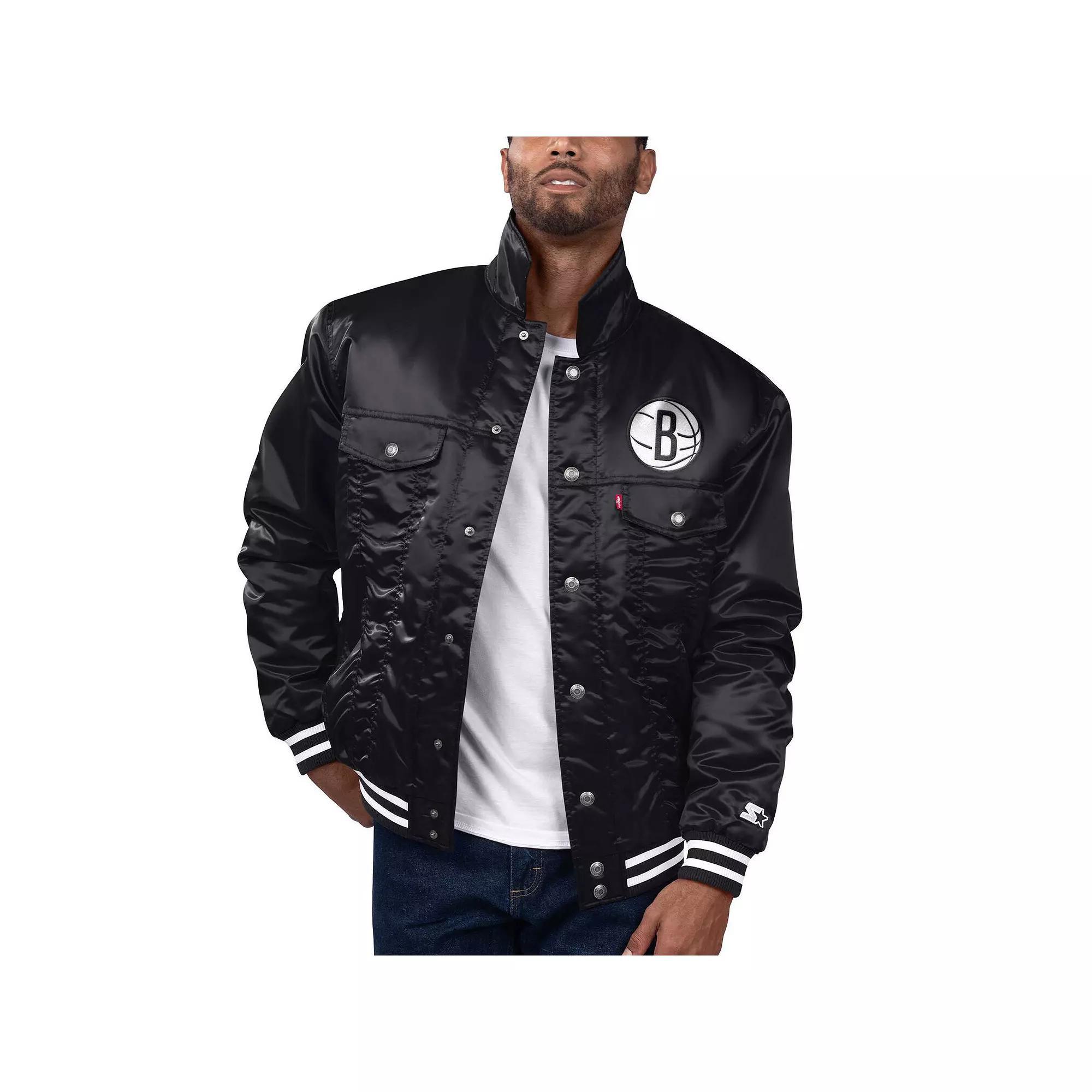 Men's Starter x Levi's Blue New York Knicks Silver Label Trucker Satin Full-Snap Jacket, Size: Medium Product Image