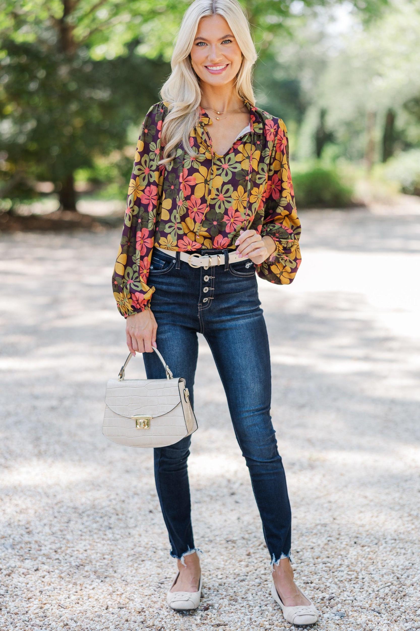 All In The Plan Olive Green Floral Blouse Female Product Image
