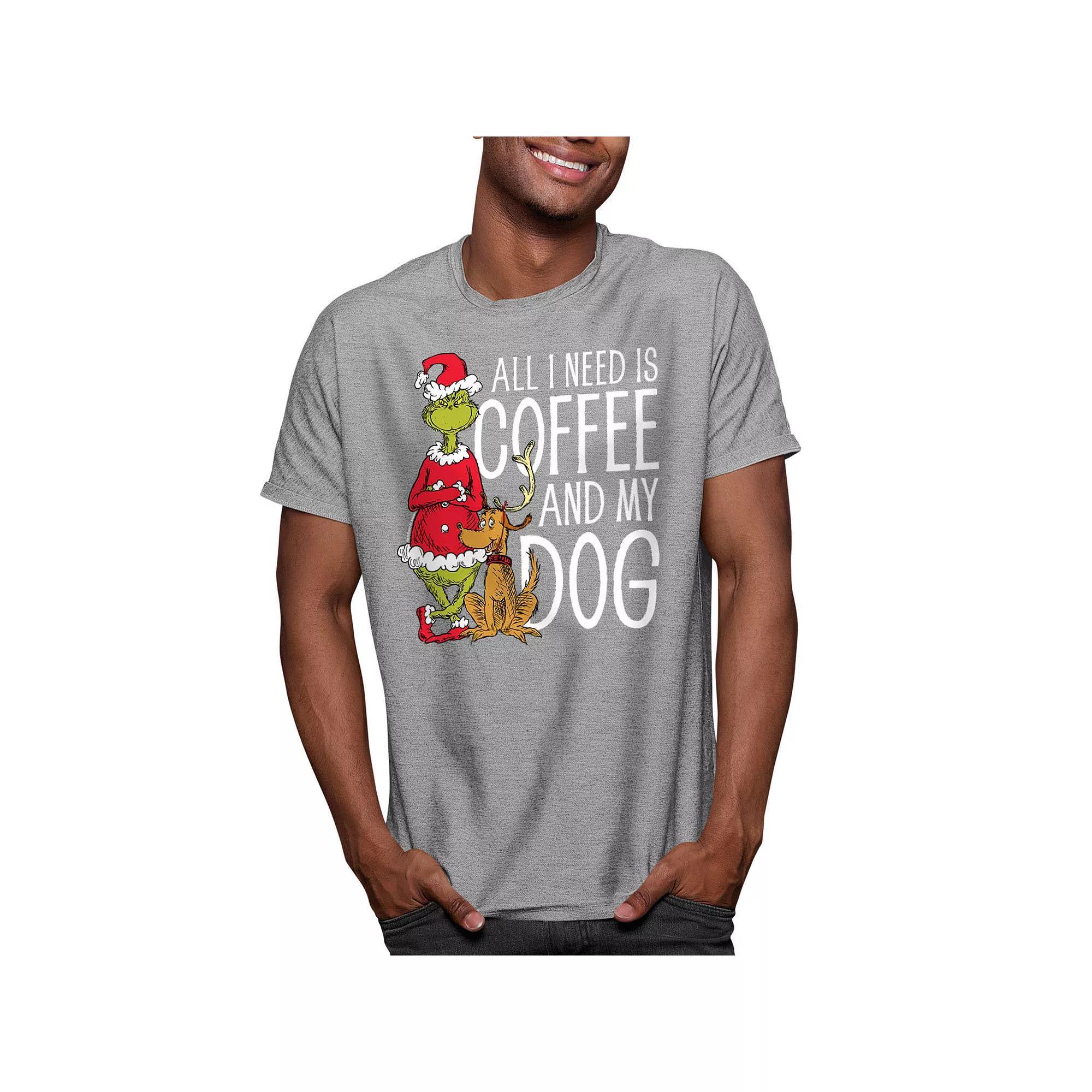 Men's Dr. Seuss The Grinch "All I Need Is Coffee And My Dog" Tee, Size: Small, Blue Product Image