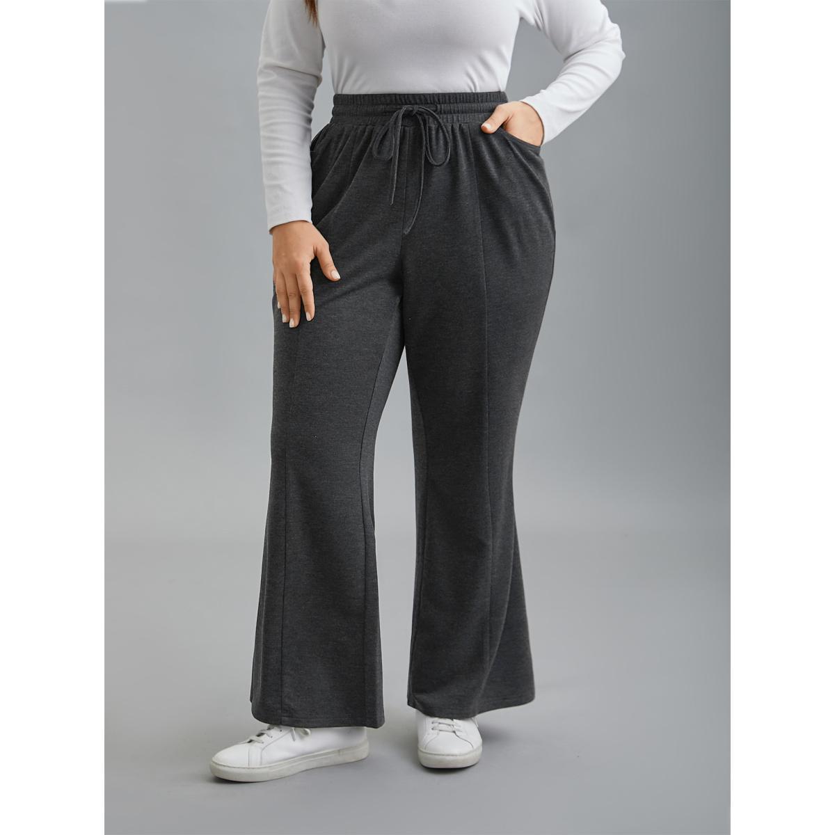 Plus Size Plain Drawstring Elastic Waist Bootcut Pants Women DimGray Casual Bootcut Mid Rise Everyday Pants BloomChic 28/5X Product Image