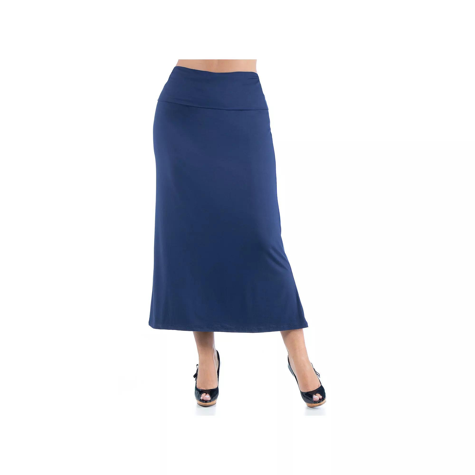 Plus Size 24Seven Comfort Apparel Comfortable Foldover Waistband Maxi Skirt, Women's, Size: 3XL, Blue Product Image