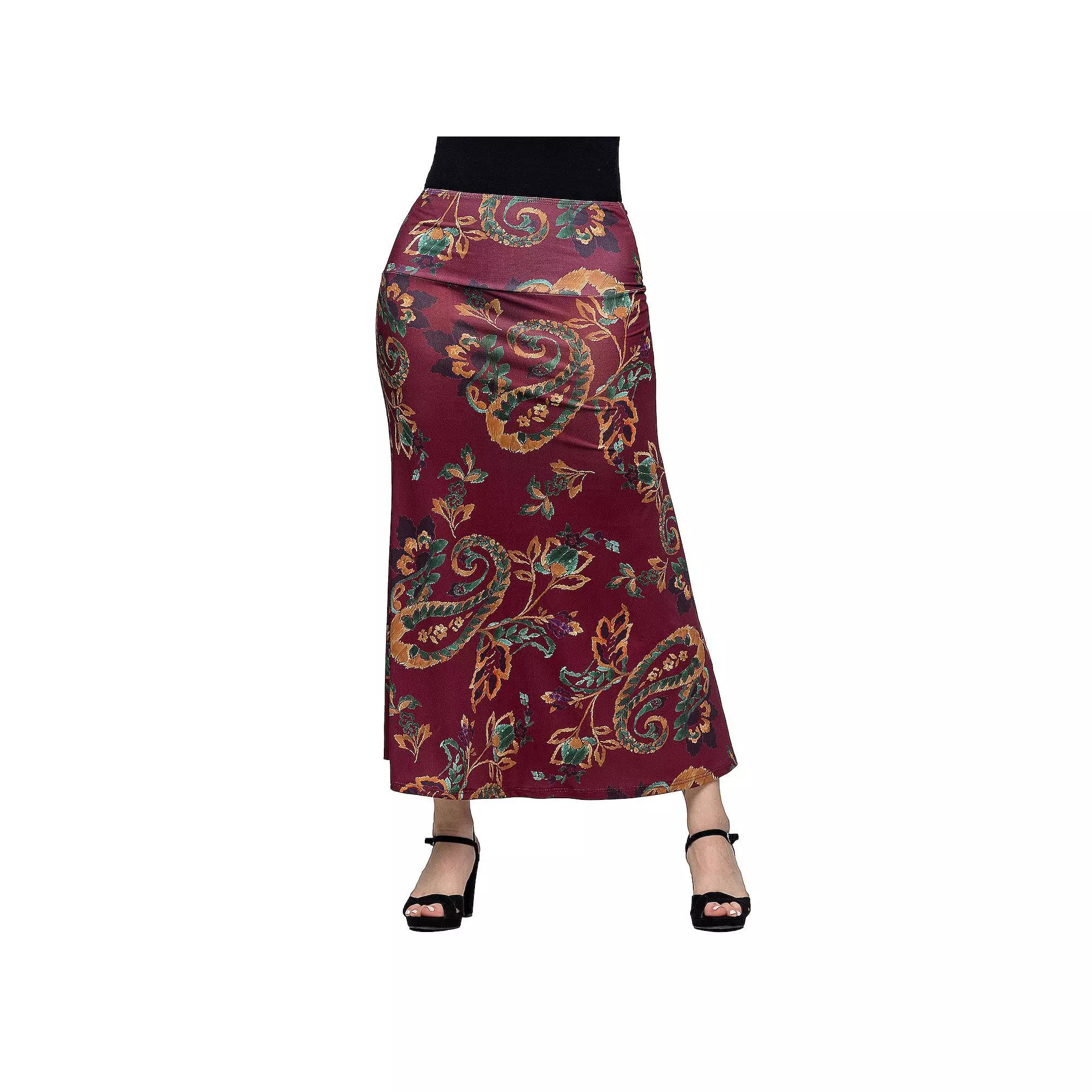 Womens 24Seven Comfort Apparel Print Elastic Waist A-Line Maxi Skirt Red Team Product Image