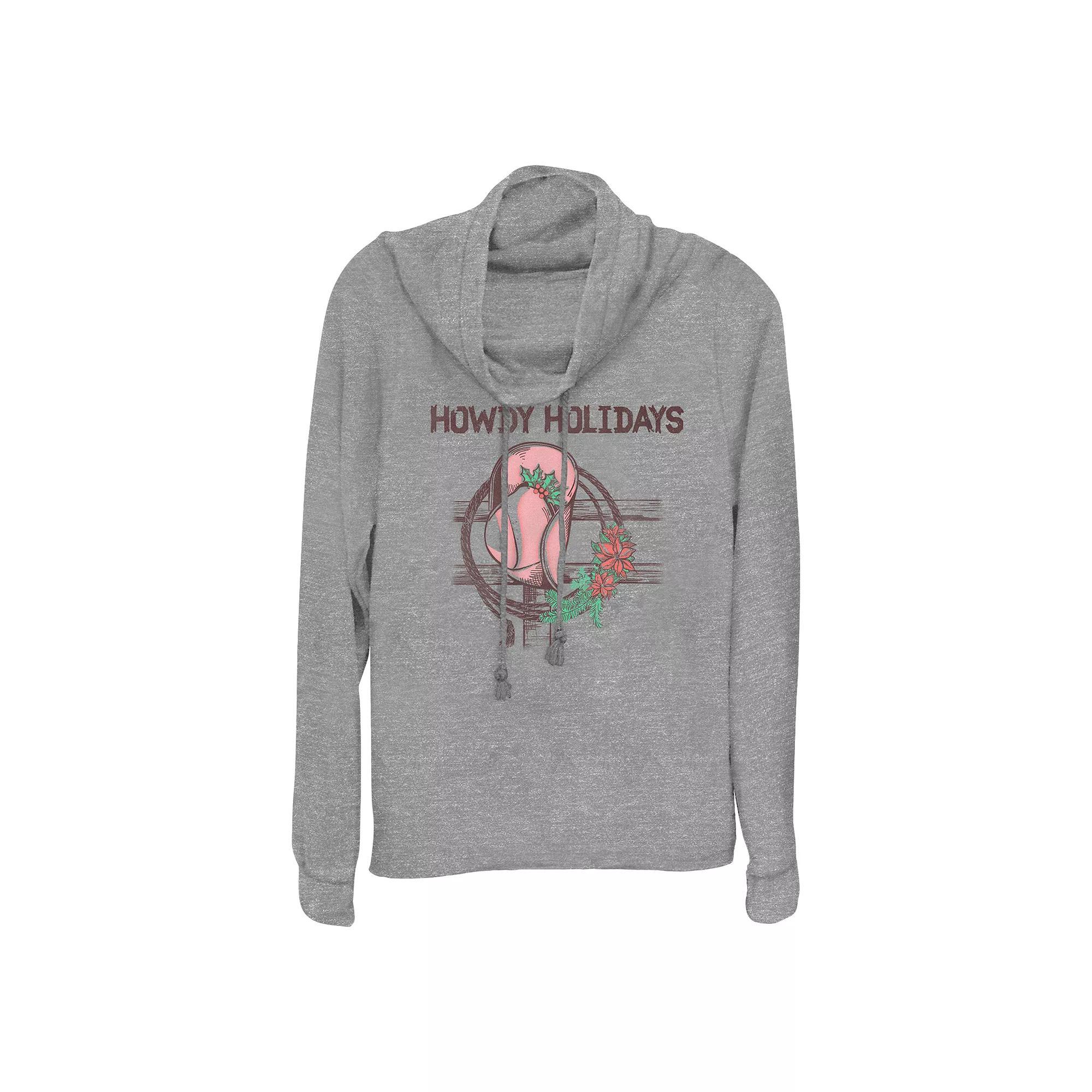 Women's Howdy Holidays Cowgirl Hat Cowlneck Graphic Lightweight Long Sleeve, Size: Small, Gray Grey Product Image