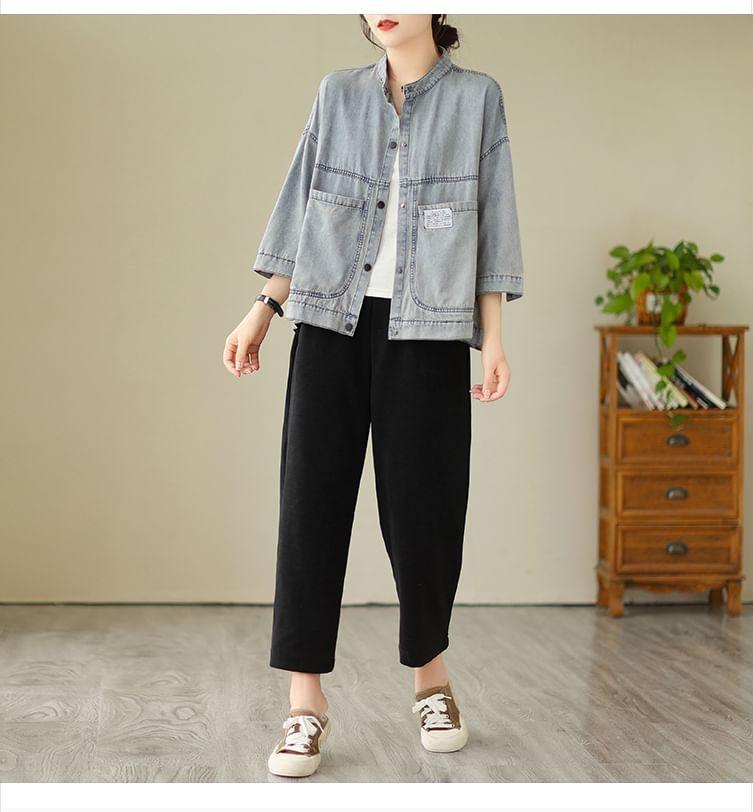 Washed Pocket Detail Denim Single-Breasted Jacket Product Image