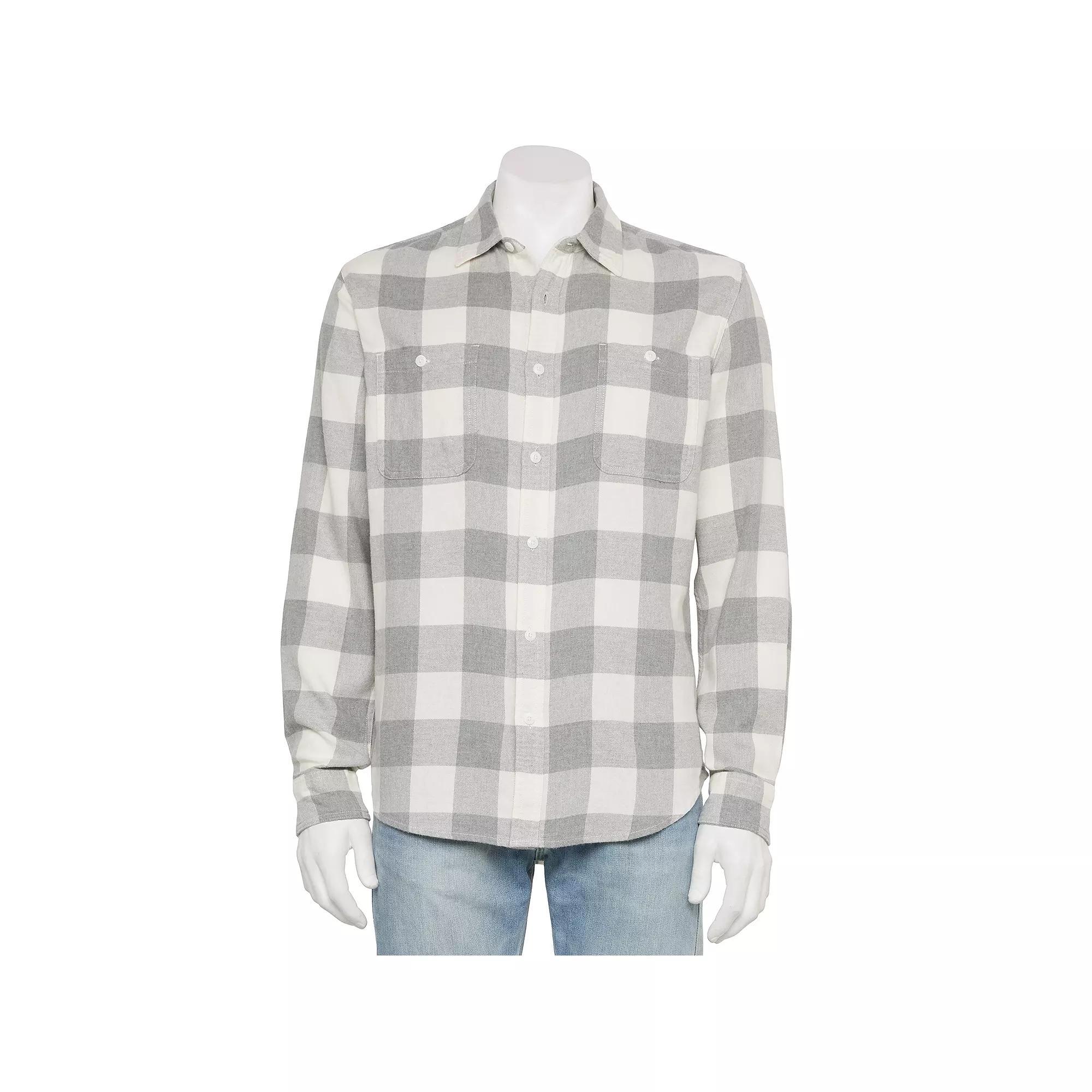 Men's Sonoma Goods For Life® Supersoft Flannel Button-Down Shirt, Size: XS, Grey Ivory Buff Check Product Image
