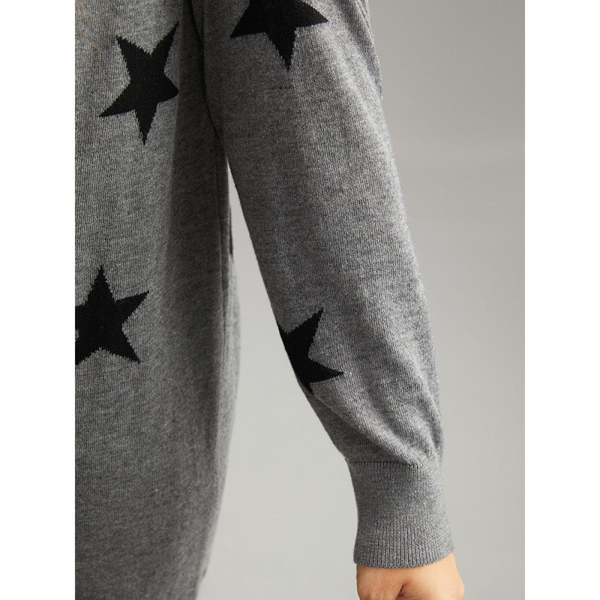 Plus Size Supersoft Essentials Star Print Open Front Cardigan DimGray Women Casual Loose Long Sleeve Dailywear Cardigans BloomChic 28/5X Product Image