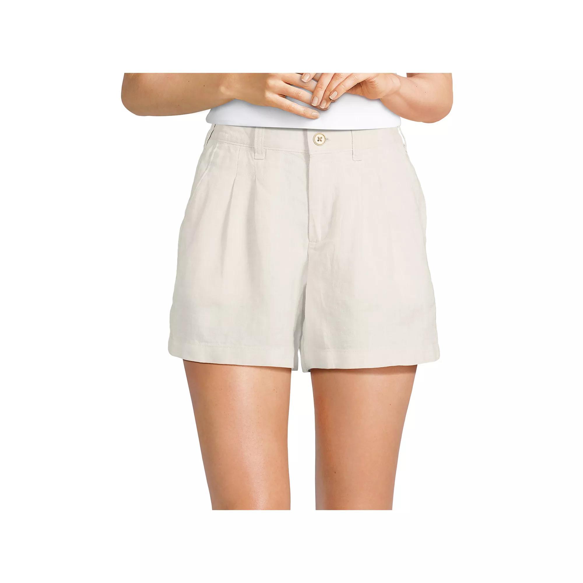 Women's Lands' End 5" Linen High Waisted Pleated A-Line Shorts, Size: 10, Flax Linen Product Image
