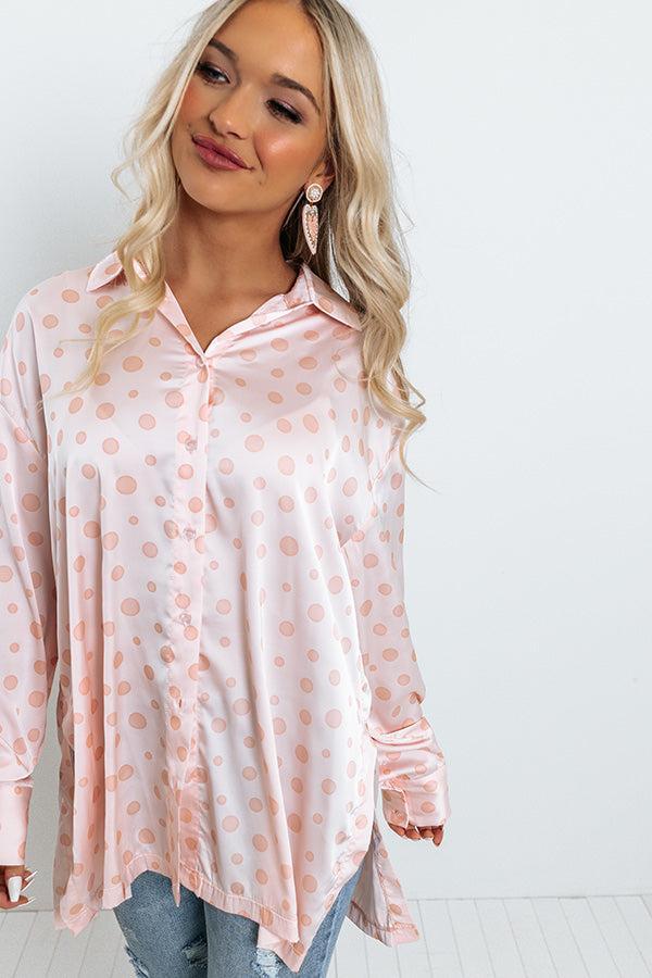 Busy In The City Polka Dot Top in Pink Product Image