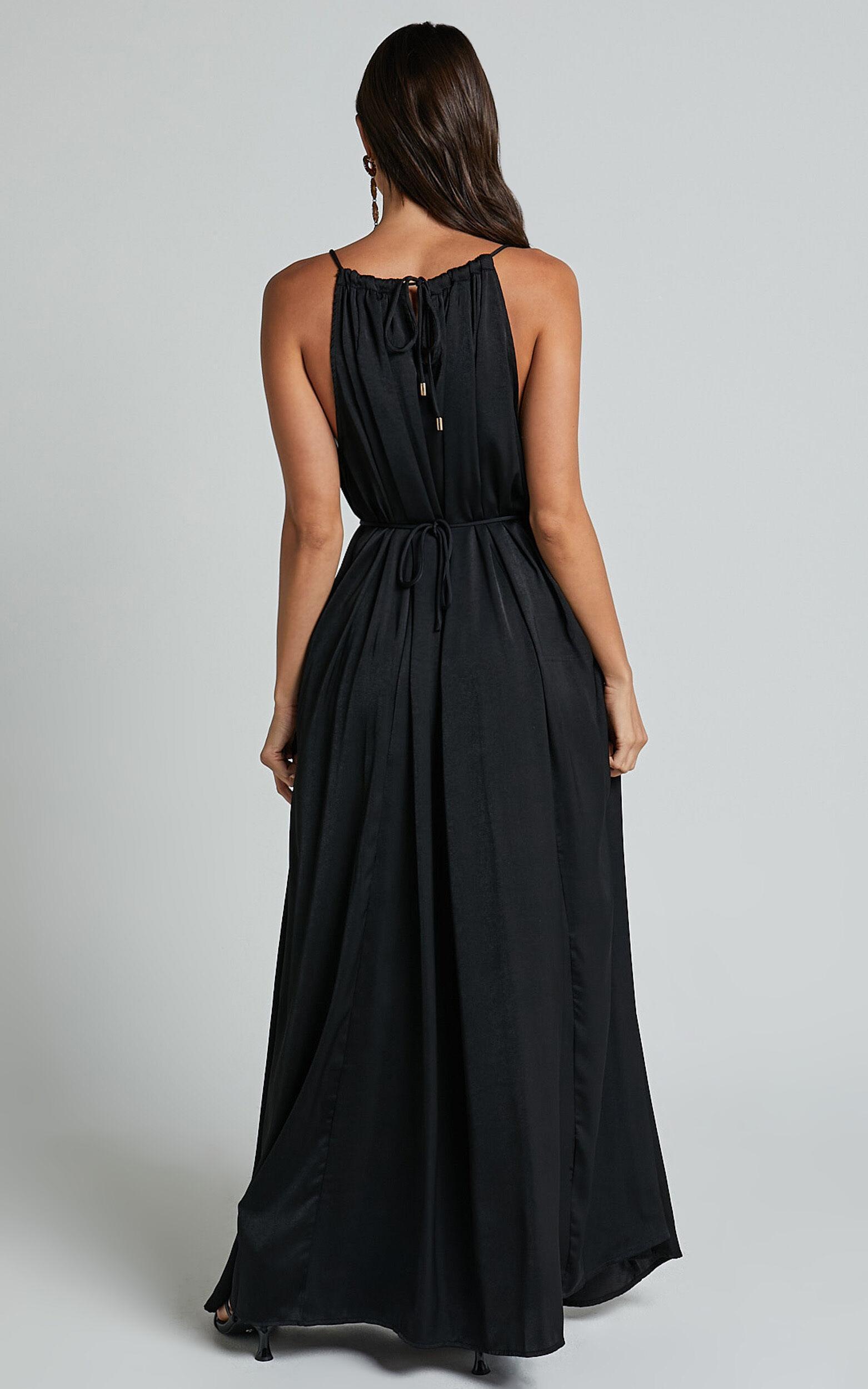 Aliciana Maxi Dress - Halter Neck Tie Back Dress in Black Product Image