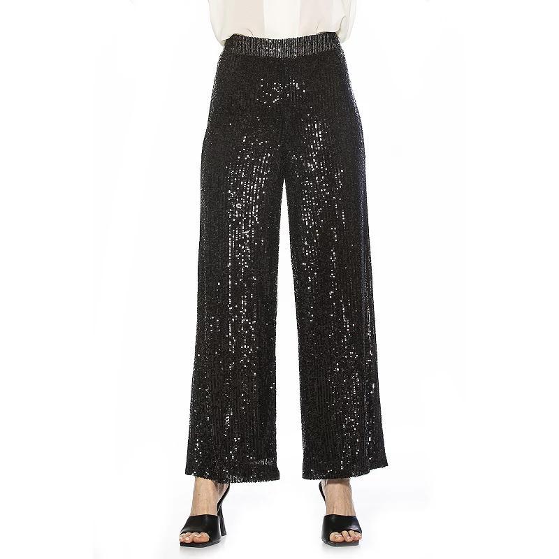 Women's ALEXIA ADMOR Wide-Leg Sequin Pants, Size: XL, Black Product Image