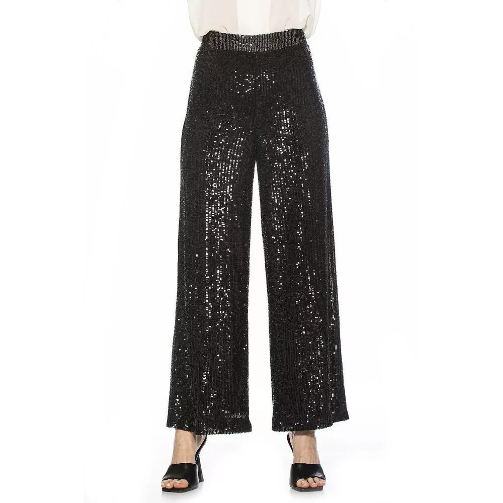 Women's ALEXIA ADMOR Wide-Leg Sequin Pants, Size: XL, Black Product Image