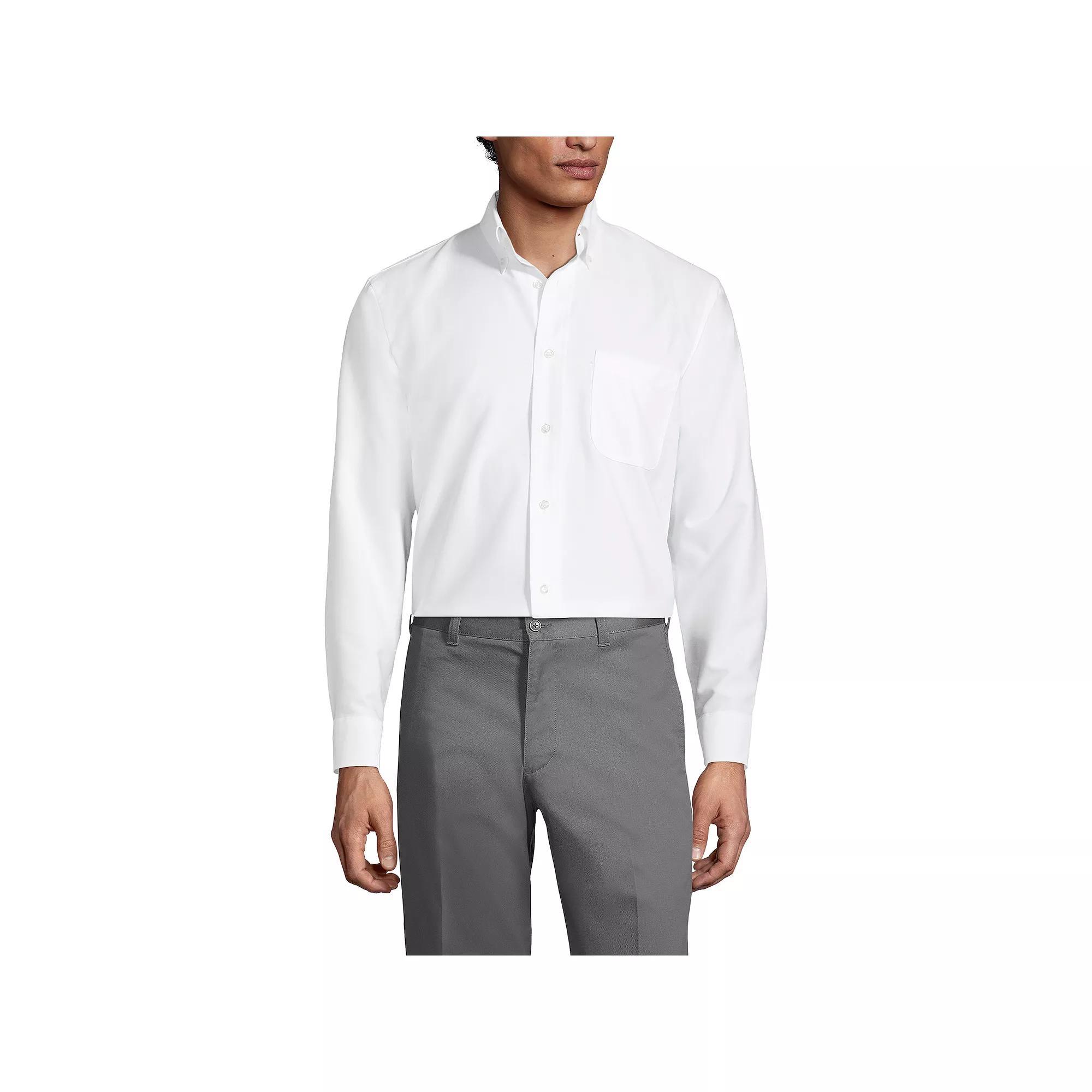 Men's Lands' End School Uniform Long Sleeve Solid Oxford Dress Shirt, Size: XXL, White Product Image