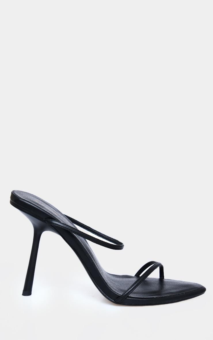 Black PU Round Toe Thin Strap High Stiletto Slanted Heeled Mules Product Image
