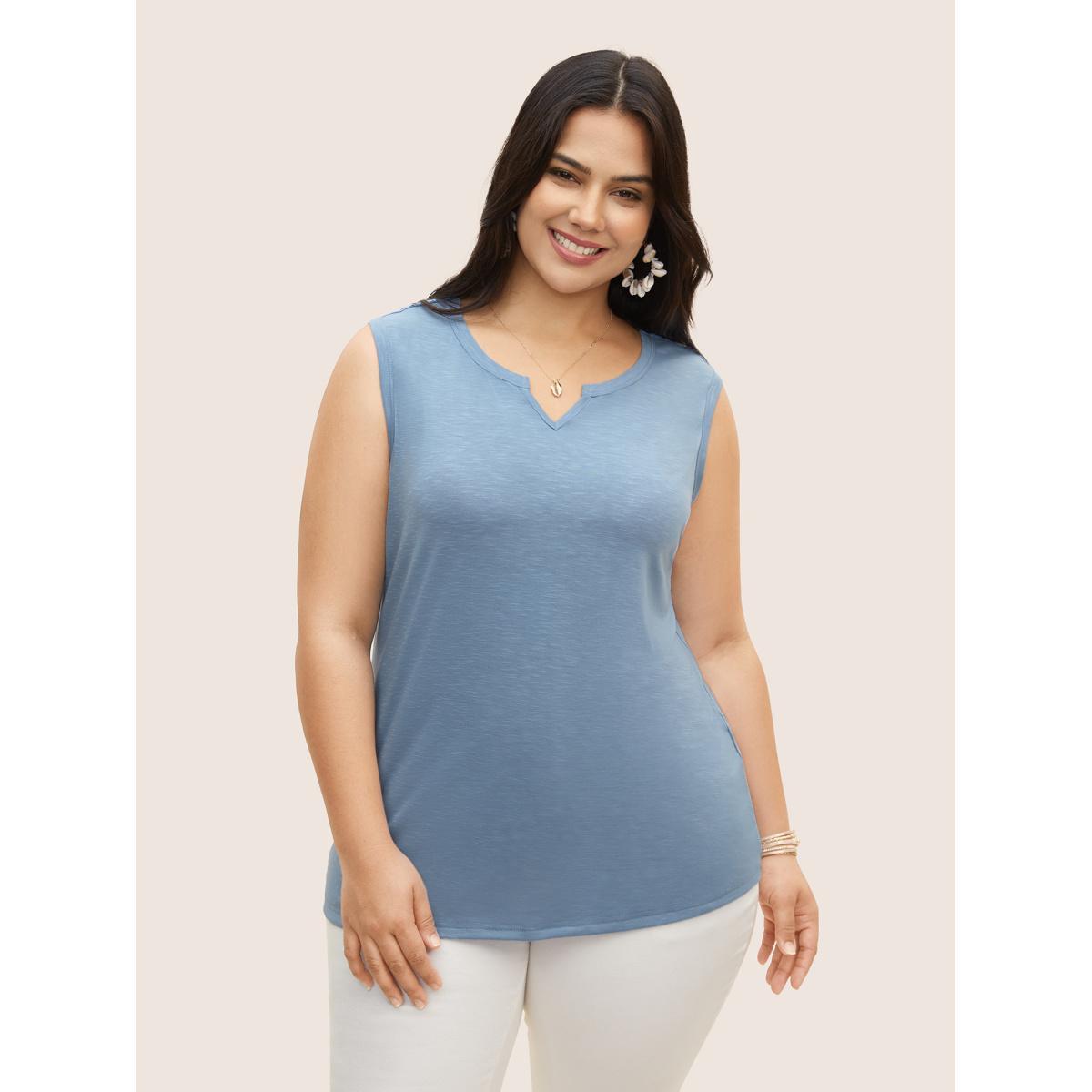 Plus Size Notched Collar Plain Cut Out Tank Top Women Cerulean Resort Patchwork Notched collar Vacation Tank Tops Camis BloomChic 18-20/2X Product Image