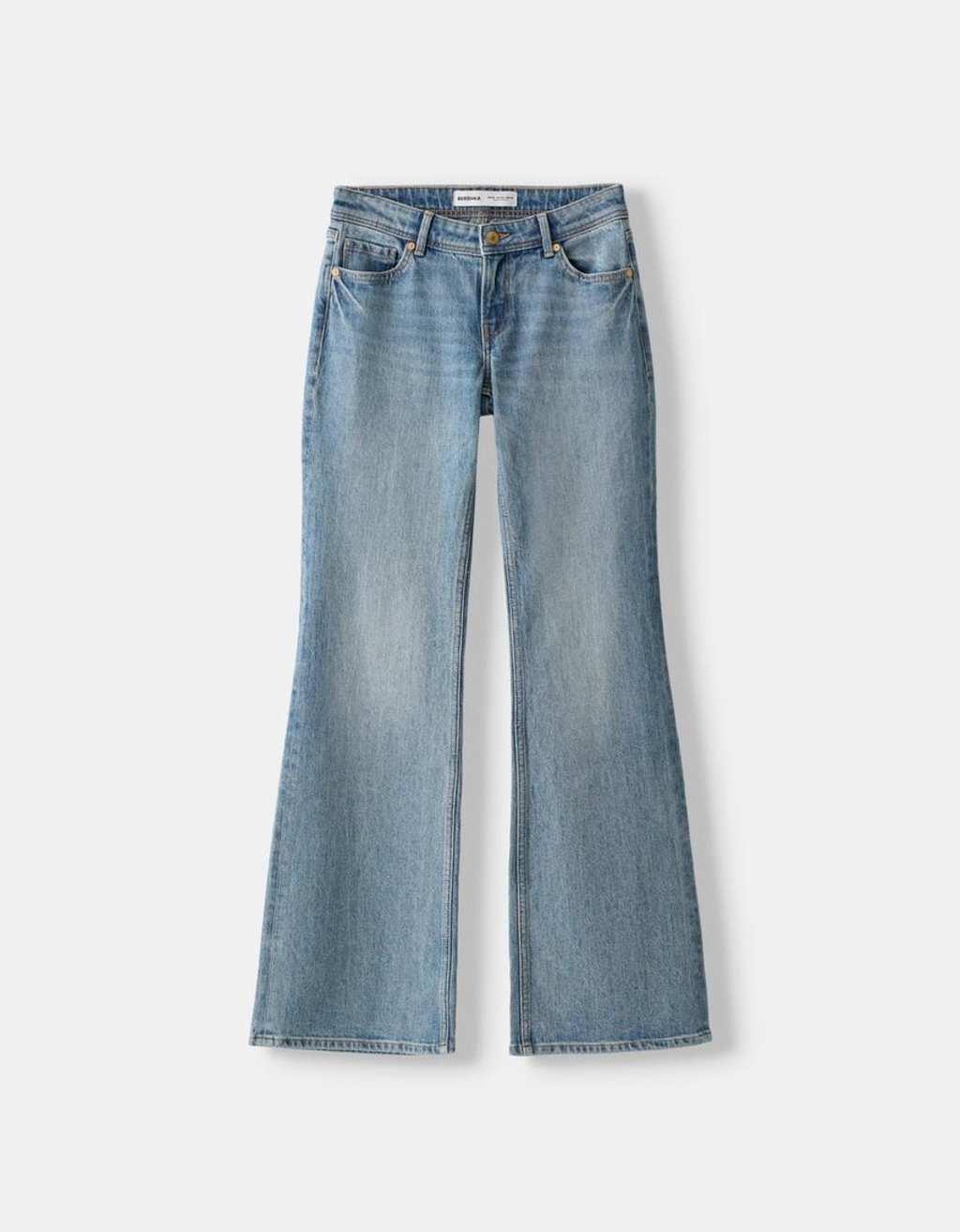 Bershka low rise flared jeans in light blue wash | ASOS Product Image