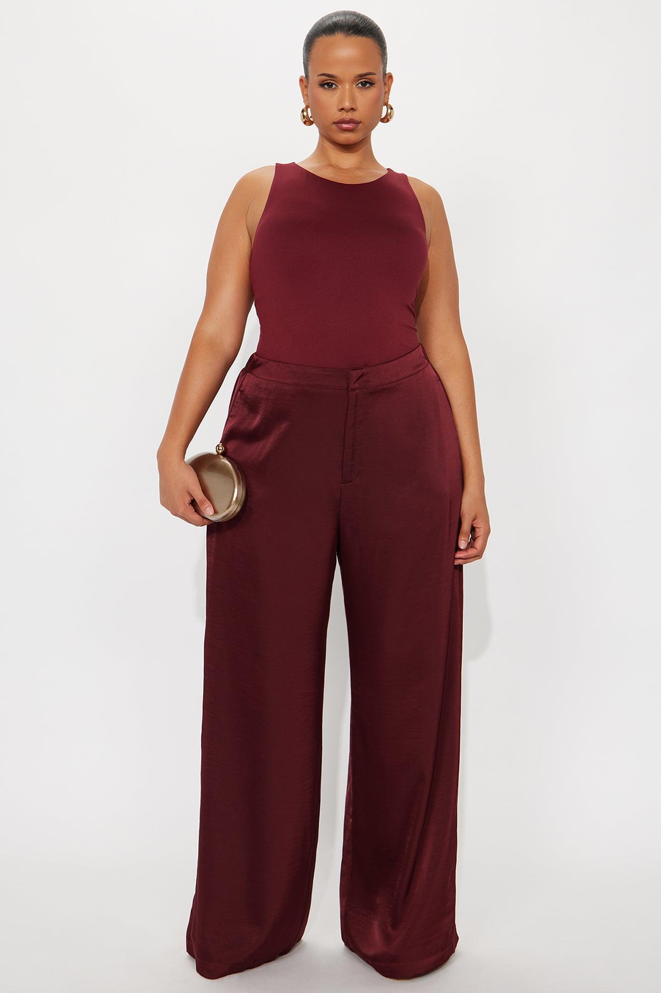 Denise Satin Wide Leg Trouser Pant - Wine Female Product Image