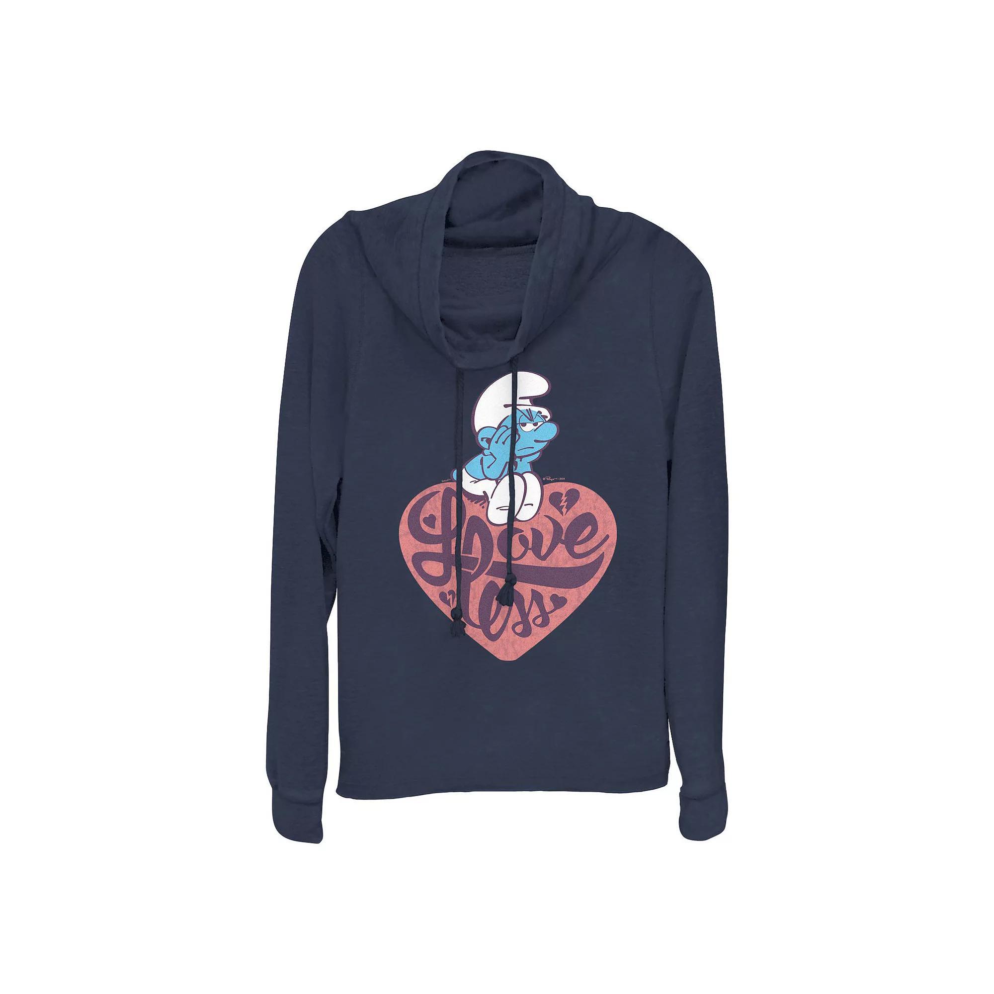 Plus Size Smurfs Loveless Smurf Cowlneck Graphic Lightweight Long Sleeve, Women's, Size: 2XL, Blue Product Image