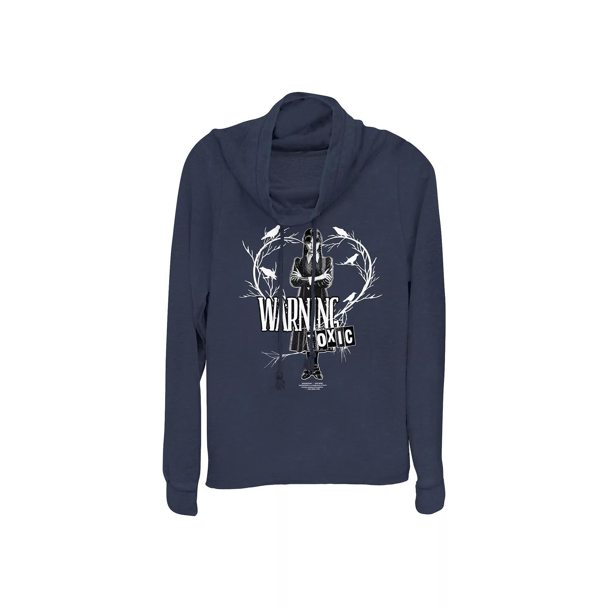 Plus Size Wednesday Warning Toxic Heart Cowlneck Graphic Lightweight Long Sleeve, Women's, Size: 3XL, Blue Product Image